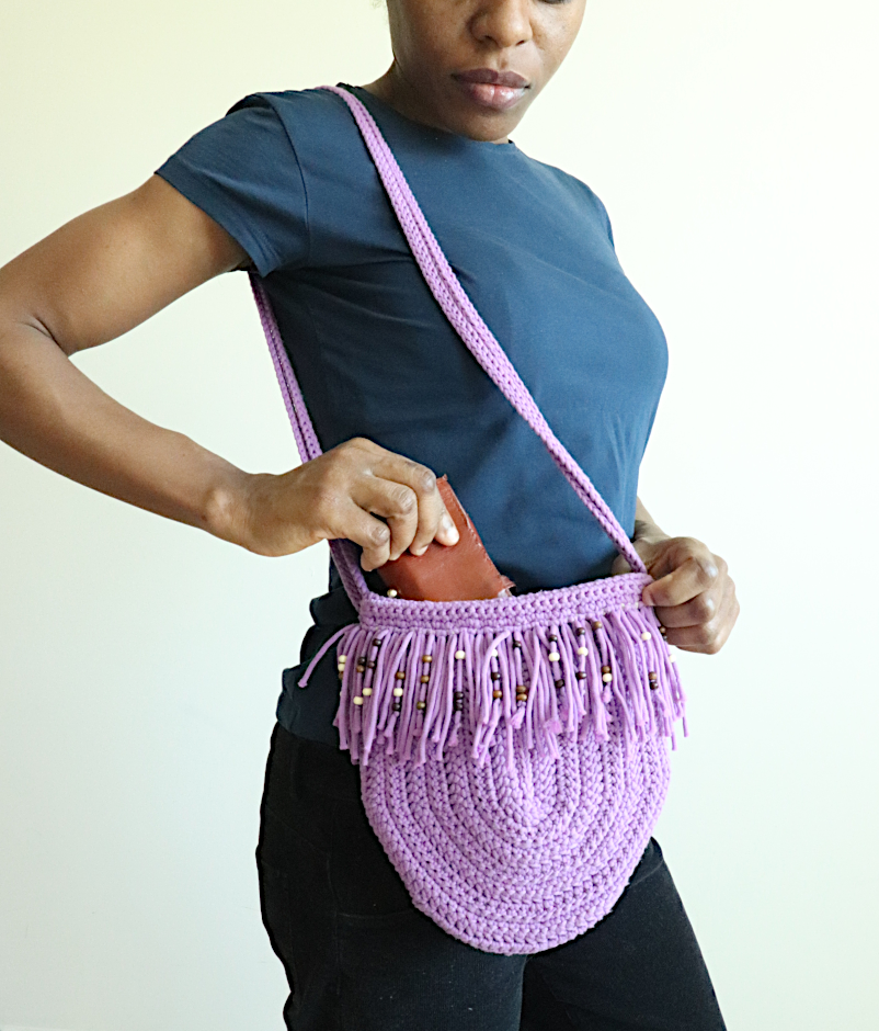 Crocheted Purple Fringe Boho Purse- Free Pattern 1