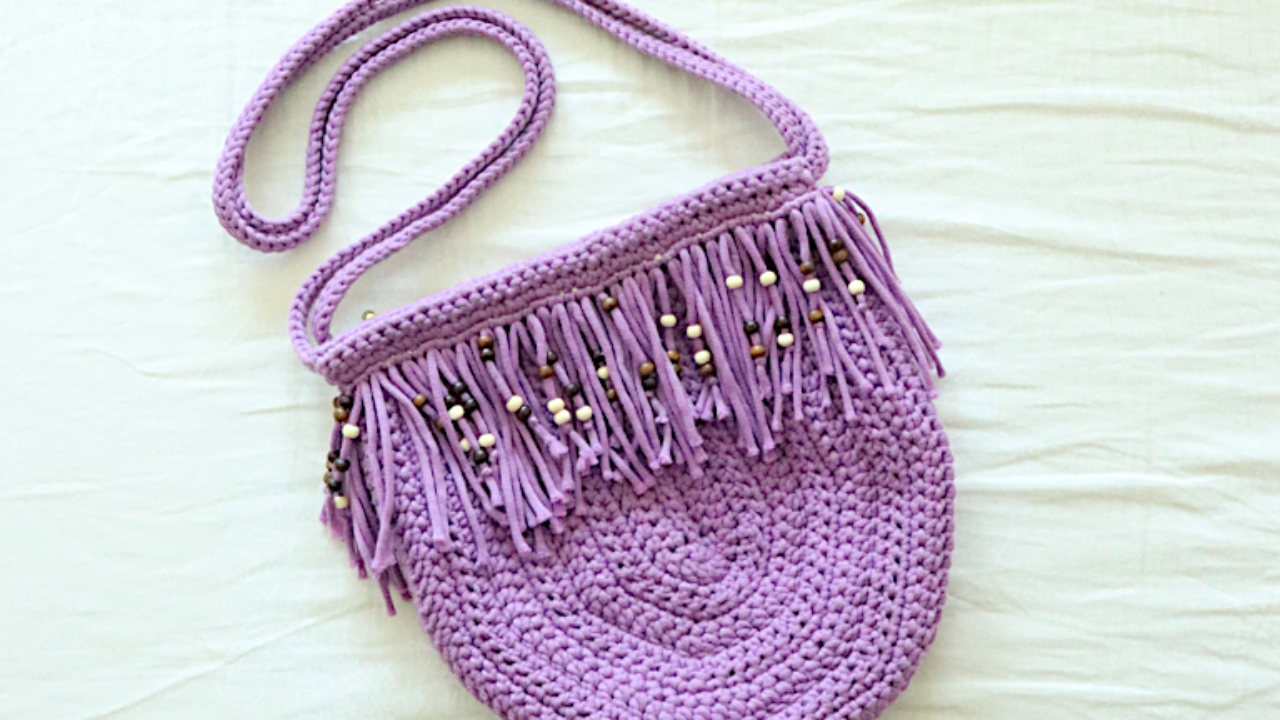 Crocheted Purple Fringe Boho Purse Free Pattern 2 1