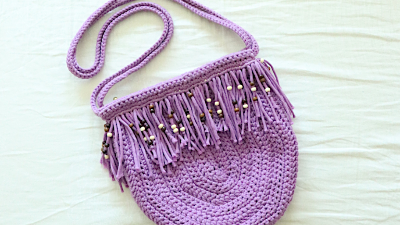 Crocheted Purple Fringe Boho Purse Free Pattern