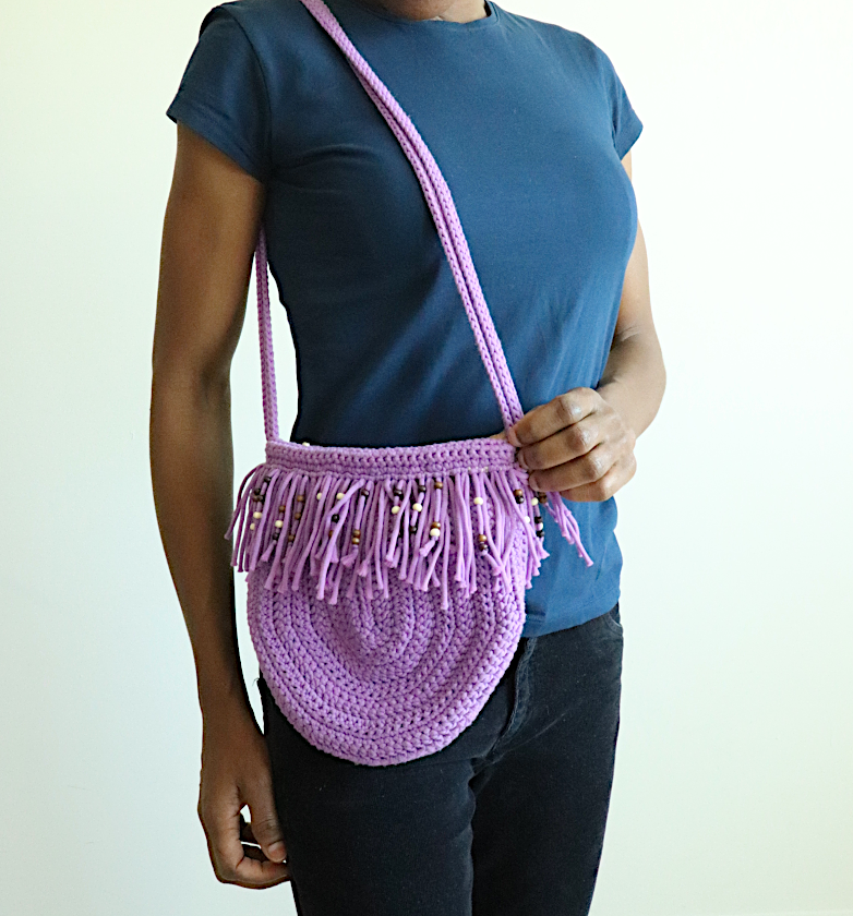 Crocheted Purple Fringe Boho Purse- Free Pattern